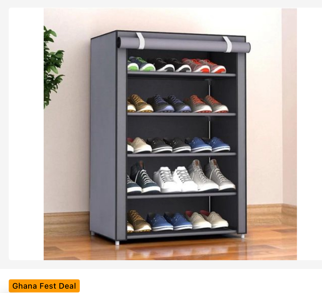 5-Tier Shoe Rack with Dust Cover - Grey